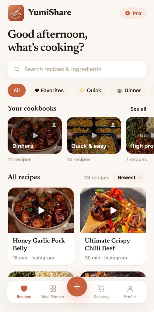 YumiShare recipe saver app — cookbook, meal planner and grocery lists